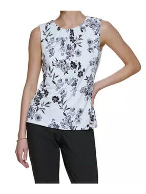 NWT Calvin Klein Pleat-Neck Floral Sleeveless Blouse Small MSRP $49
